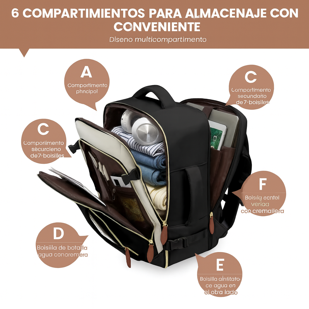 Mochila de viaje con accesorios