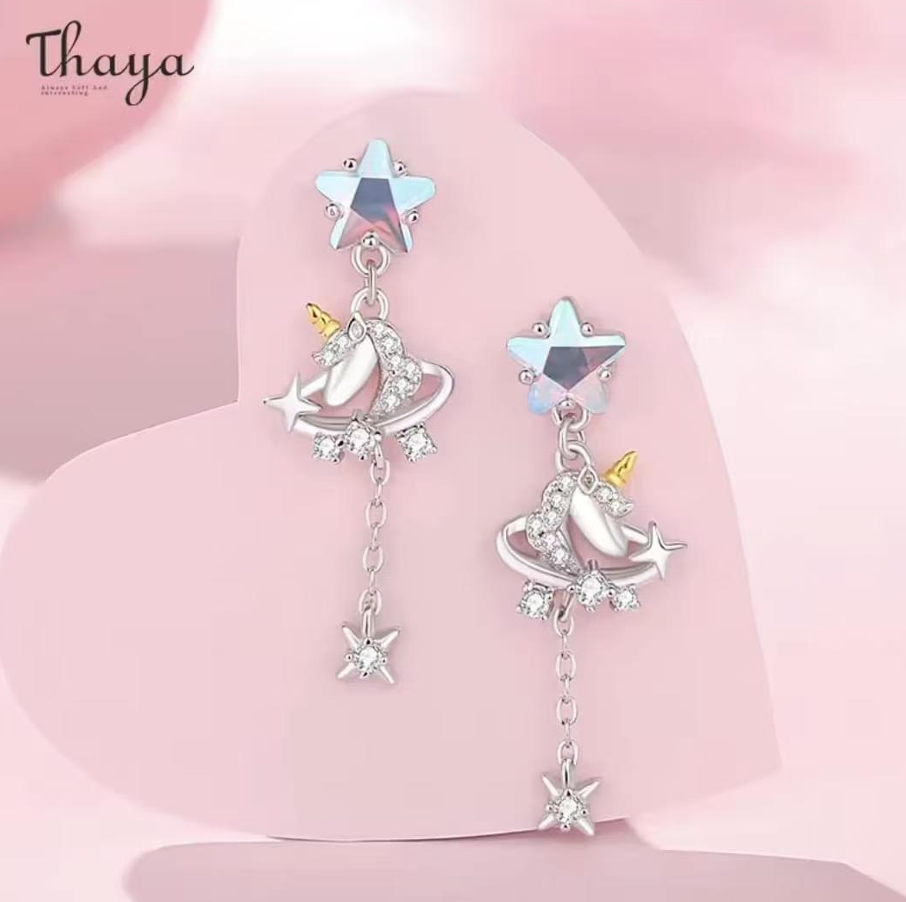 Aritos Unicornio Plata S925 - Thaya
