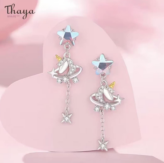 Aritos Unicornio Plata S925 - Thaya