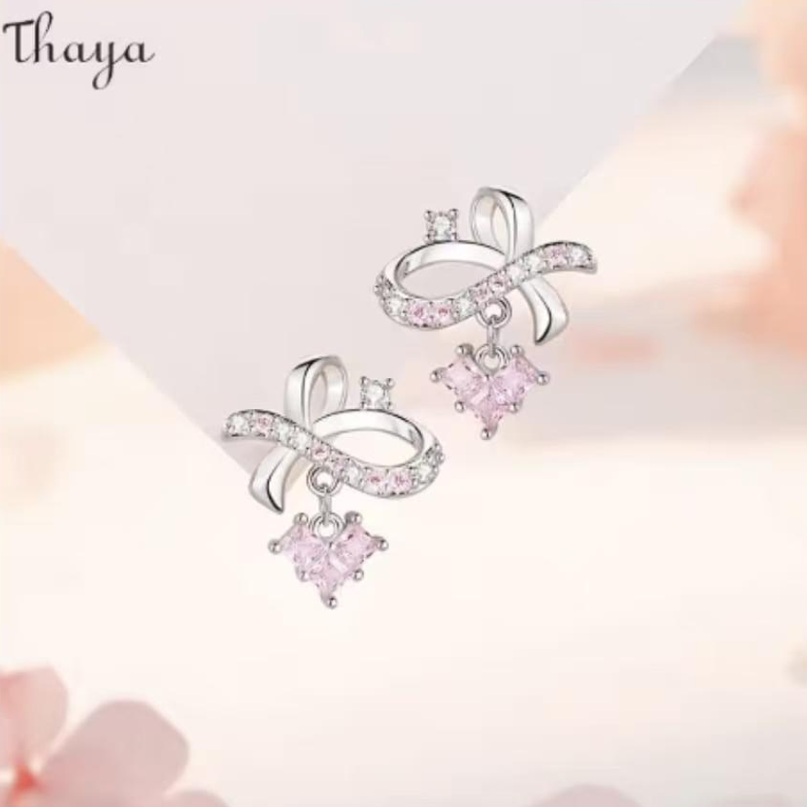 Aritos Corazón Rosa Plata S925 - Thaya