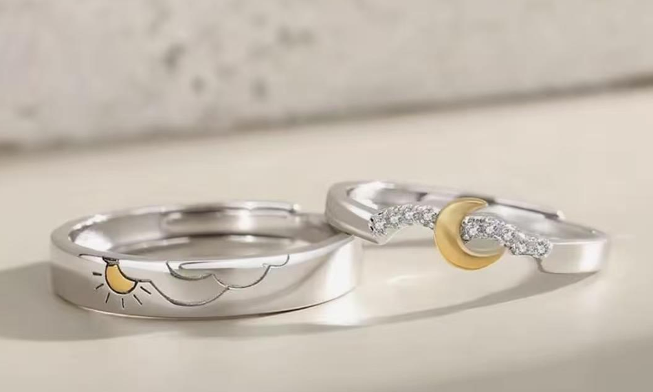 Anillos Pareja Sol y Luna Plata S925 - Thaya